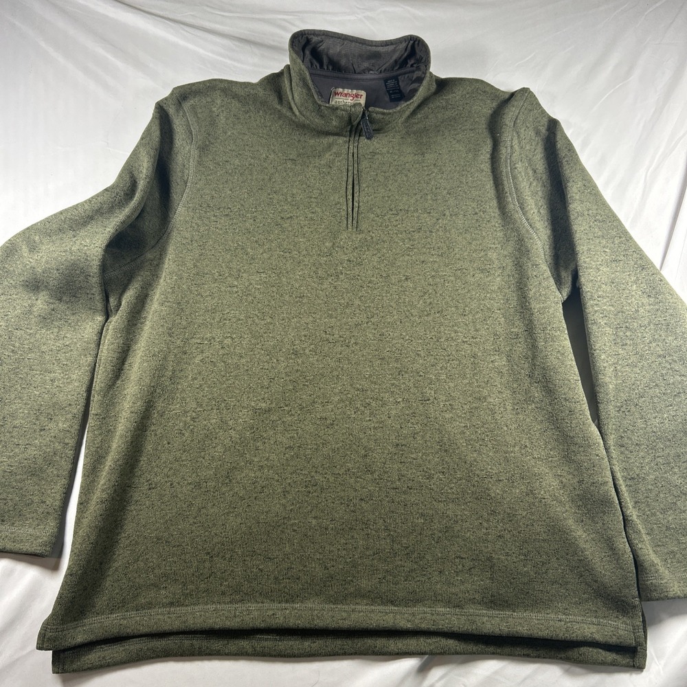 Wrangler Authentics Olive Fleece Pullover 1/4 Zip Jacket Mens XL Cowboy Retro